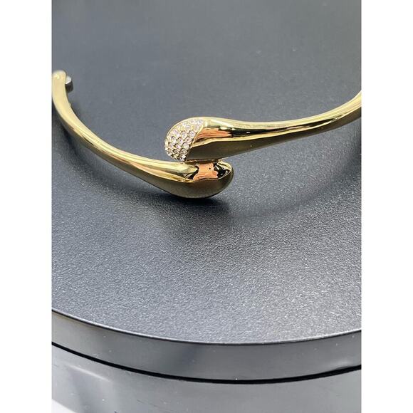 Skagen Gold Plated Hinged Pave knob ends Crossover Pebble Bangle Bracelet - Picture 10 of 13